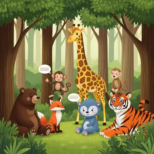 Enchanting Forest Animal Gathering - Clipart Style