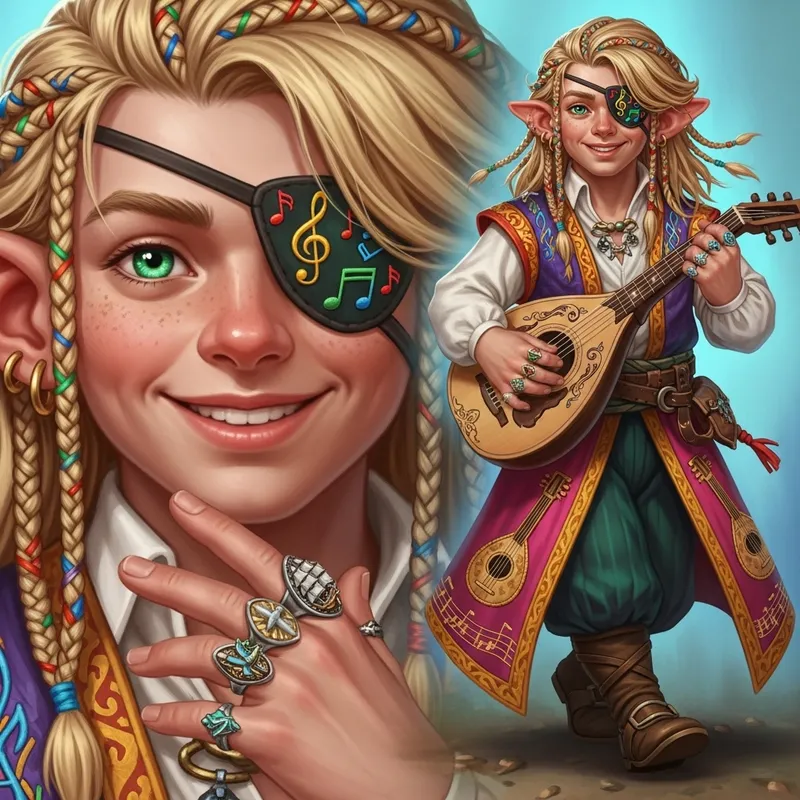 Hurus Banark: Young Halfling Bard - Detailed Character Illustration