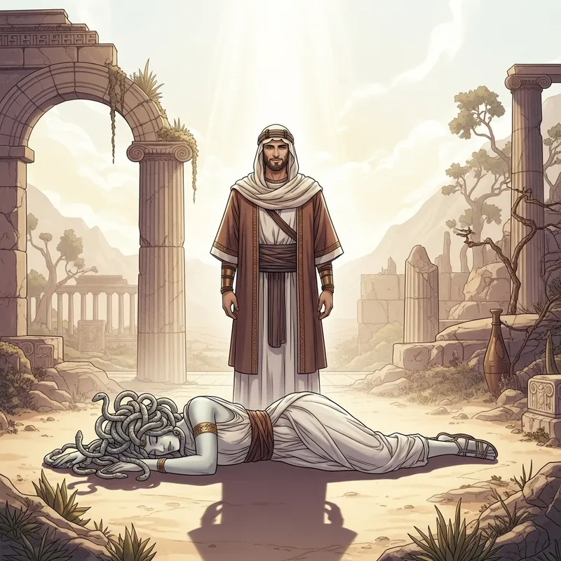 Medusa Surrendering to Jesus - Symbolic Mythological Scene