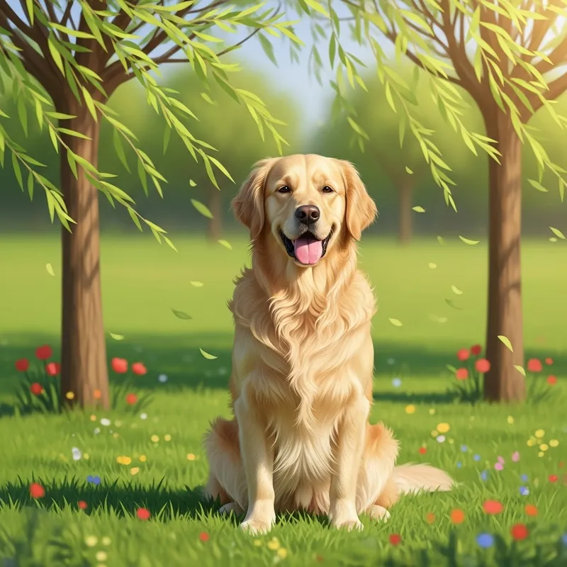 Majestic Golden Retriever in a Serene Green Park Setting