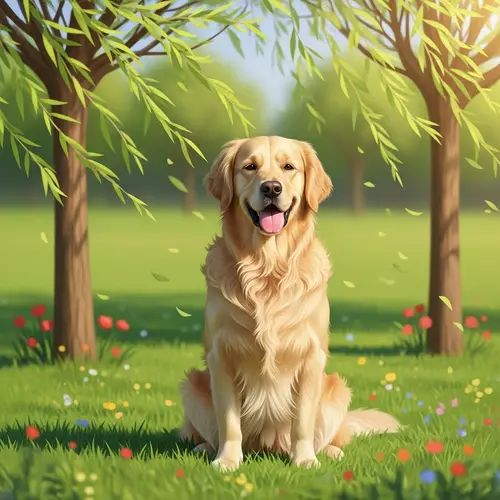Beautiful Golden Retriever Enjoying Sunny Day in Lush Green Park