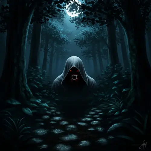 Eerie Forest Predator: Moonlit Shadow Mystery