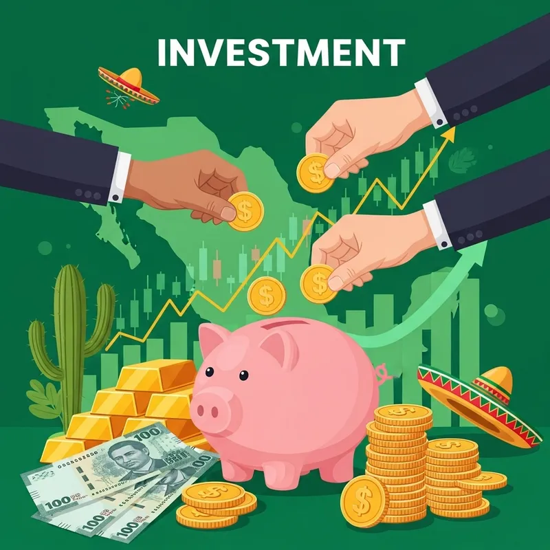 Mexican Financial Investment Visuals | Peso Bills, Coins & Icons