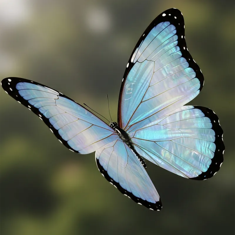 Mother-of-Pearl Butterfly in Light Blue Tones with Black Border