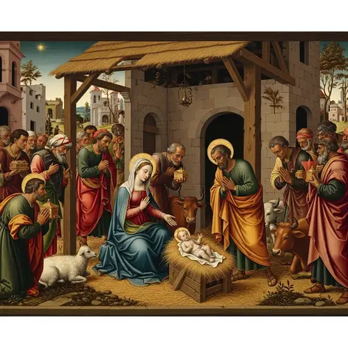 Renaissance Nativity Scene with Mary, Joseph and Wise Men