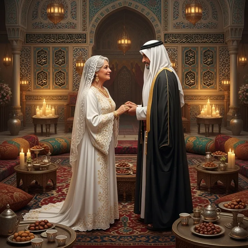 Historical Arabic Wedding Illustration - Prophet Muhammad & Khadija