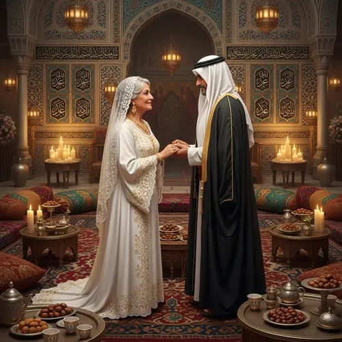 Prophet Muhammad Wedding with Khadija - Historical Arabic Illustration