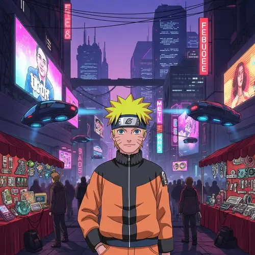Cyberpunk Naruto Character in Futuristic Cityscape