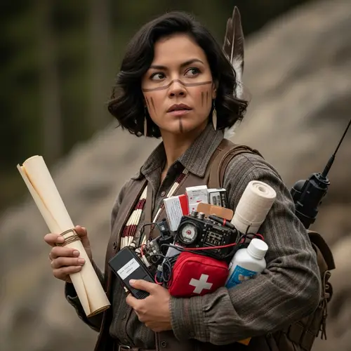 Native American Woman Carrying Intelligence Data, Radio Parts, and Medical Supplies