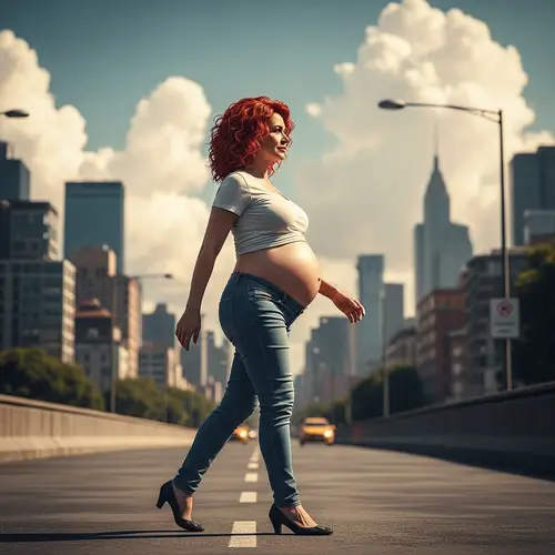 Empowering Pregnant Woman in Vibrant Urban Setting - 8K Resolution