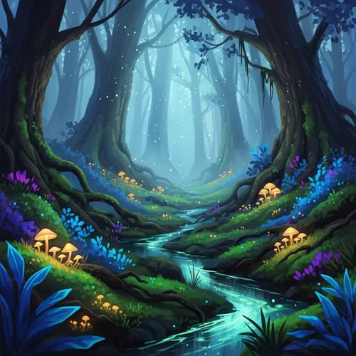 Mystical Forest with Glowing Mushrooms | Fantasy Digital Painting