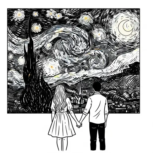 Simplified Starry Night Tattoo for Couples
