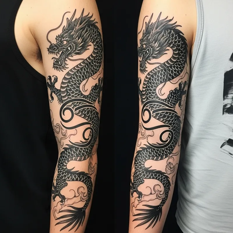 Chinese Dragon Arm Tattoo Design with Cancer Symbol Chinese Dragon Arm Tattoo Design with Cancer Symbol