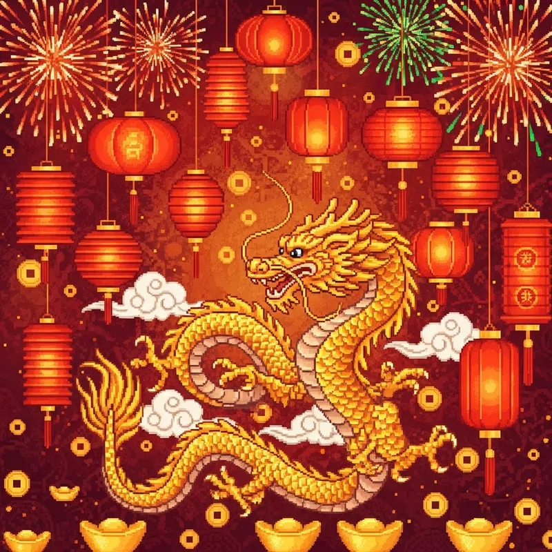 Dragon New Year Festivity | 800x800 Pixel Background Image