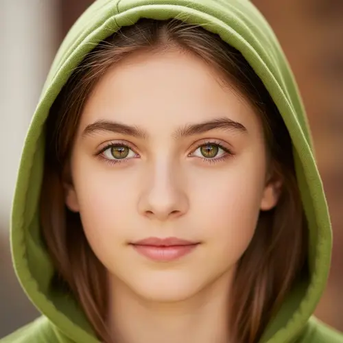 Young Adolescent with Dark Olive Green Eyes and Light Brown Hair