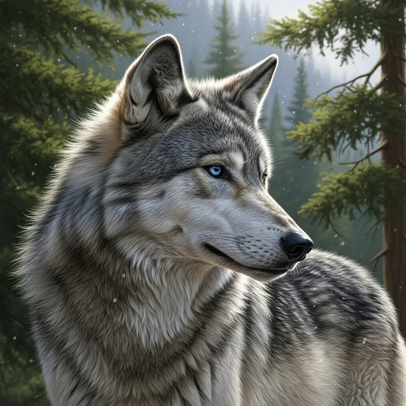 Detailed Image of a Wolf in Natural Surroundings - Majestic Wildlife Photography