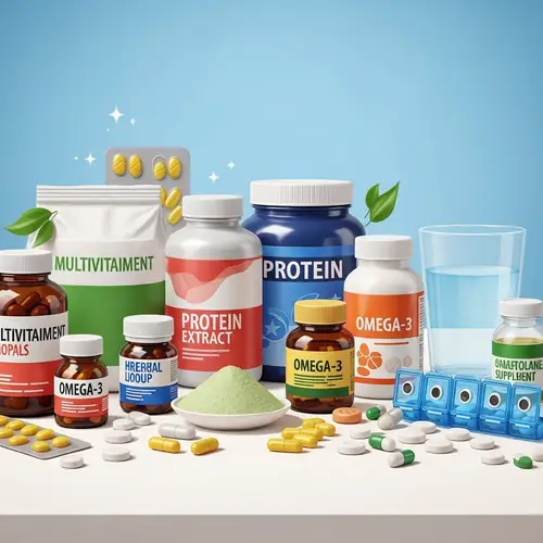 Healthy Supplements Illustration: Multivitamins, Protein Powders & More