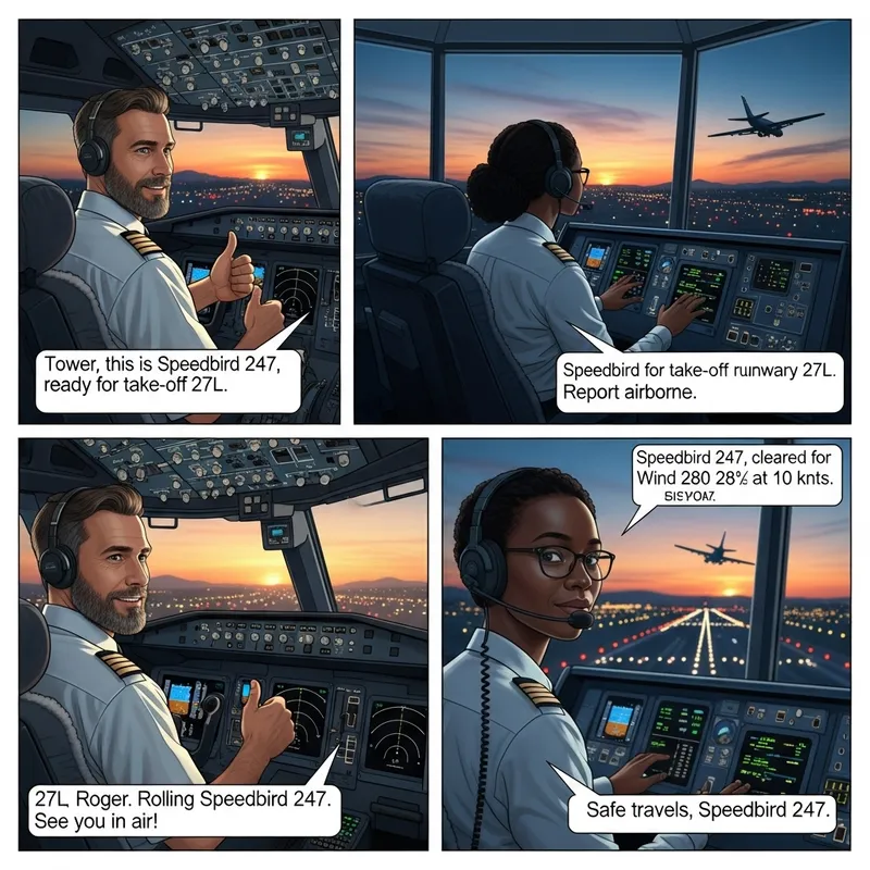 Pilot Communicating with ATC: Airport Comic Strip