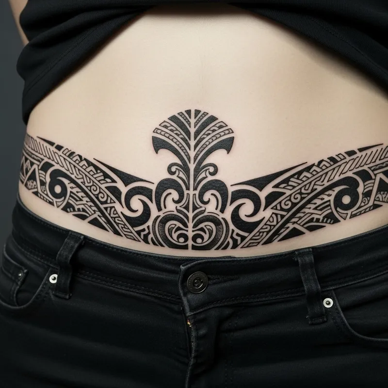 Intricate Maori Tribal Tattoo Below Waistline