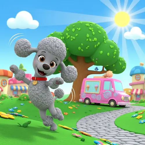 Whimsical 3D Animated Grey Toy Poodle Character | Child-Friendly Series