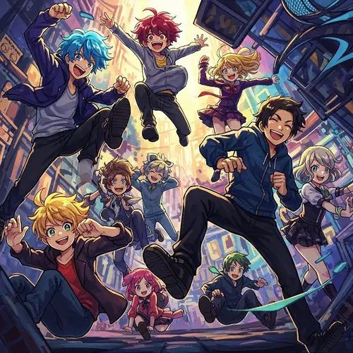 Anime-Inspired Digital Art with Playful Facial Expressions