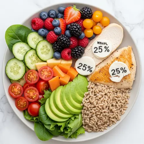 Healthy Plate: Fruits, Vegetables, Lean Protein, Whole Grains