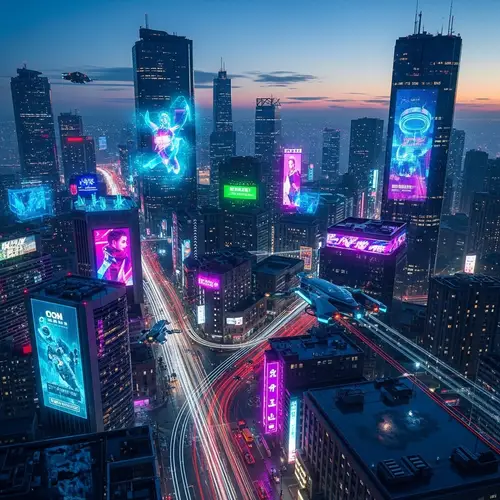 Futuristic Cityscape at Dusk - Neon Color Palette | Urban Energy