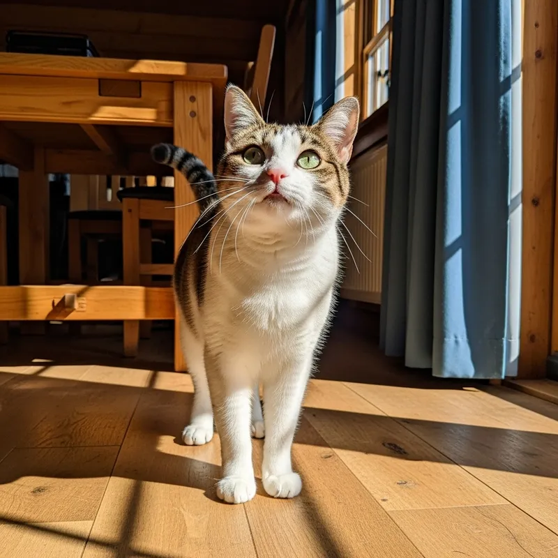 Serene Domestic Cat with White and Brown Fur