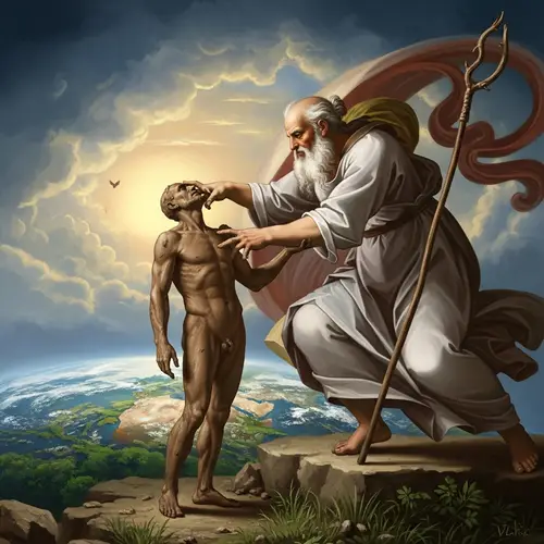 Divine Creation: Sculpting Life from Clay