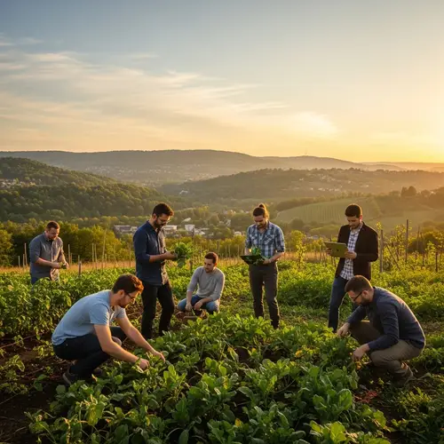 Sunset Hilly Landscape: Sustainable Urban Farming Community