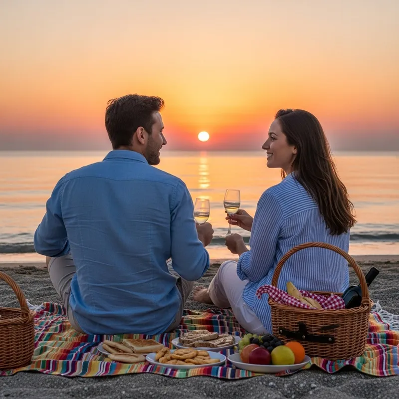 Spanish Couple Picnicking at Beach During Sunset | Romantic Mediterranean Scene