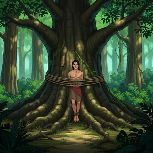 Cartoonish Tale of Florante Tied to Fig Tree in Lush Forest