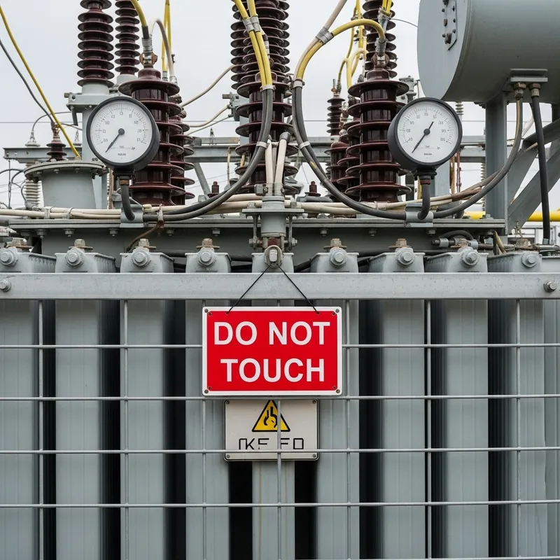 Danger! Do Not Touch Sign on Locked Transformer