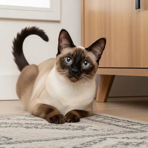 Beautiful Siamese Cat Portrait in Cozy Living Room Setting