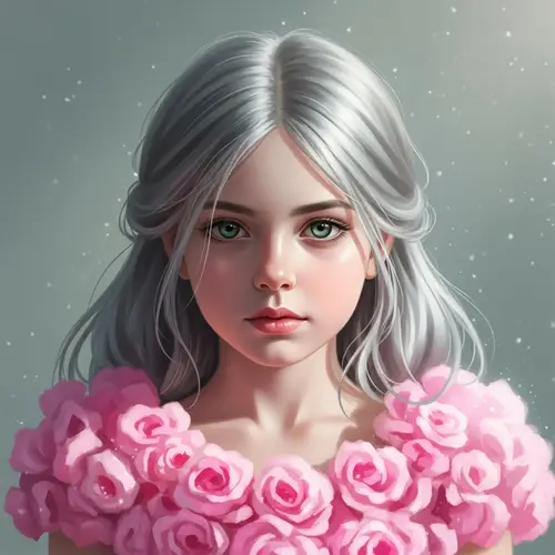 Caucasian Young Girl Portrait: Silver Hair & Green Eyes