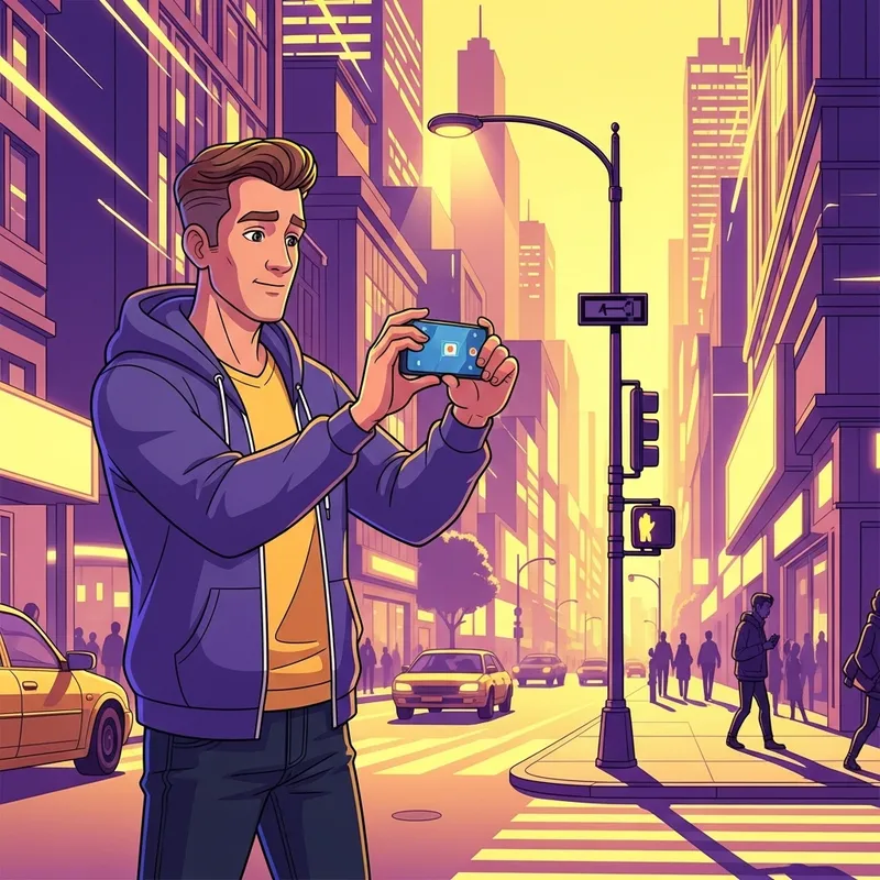 Unique Image of Animated Man Filming Social Networks Video