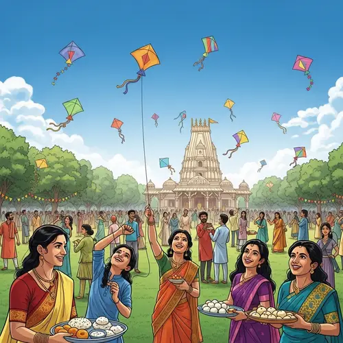 Colorful Makar Sankranti Celebration with Diverse Participants