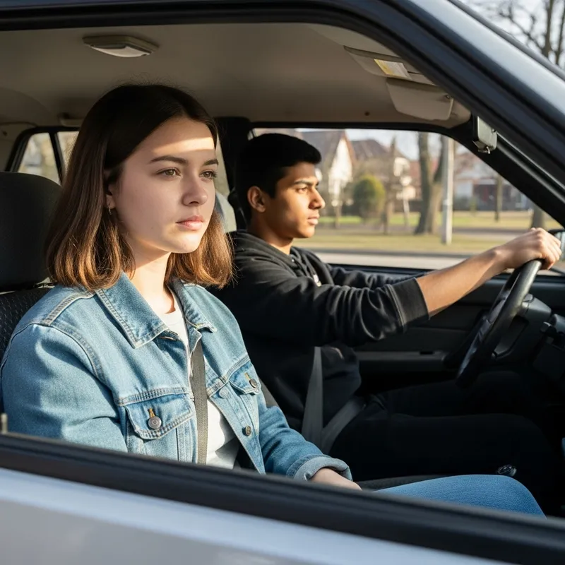 18-Year-Old Girl Seated in VAZ 2109 Car with Boy Driver