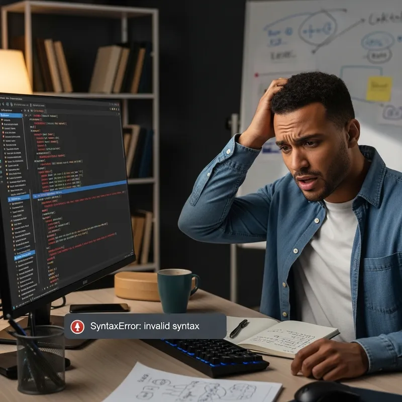 Frustrated Multiracial Male Software Engineer Struggling with Python Code