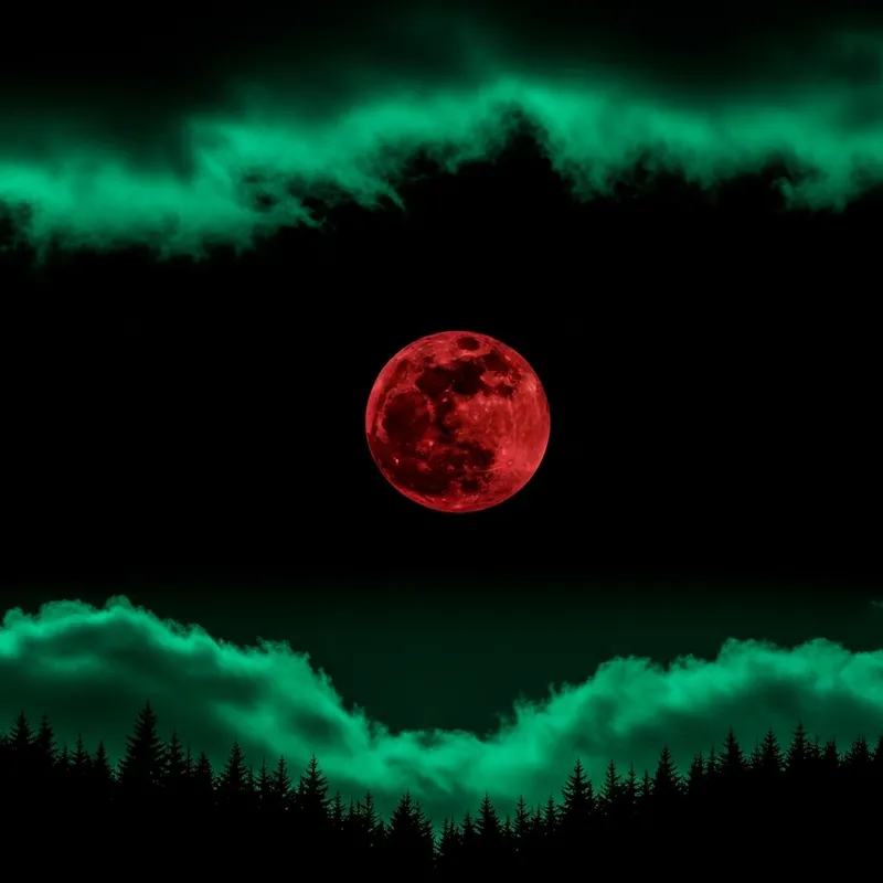 Enchanting Night Sky - Black Moon, Green Clouds & Forest