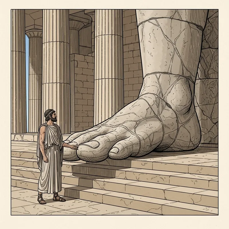 Greek-Style Artwork: Reverent Man by Weathered Giant Foot