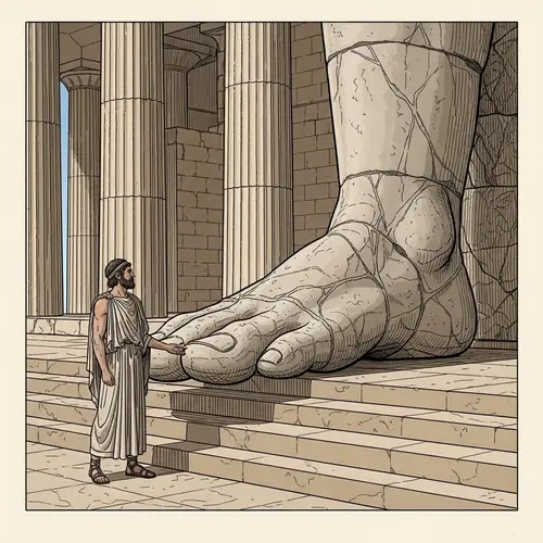 Greek-Style Artwork: Man Worshipping Giant Foot