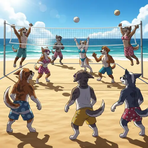 Dog Beach Volleyball: Playful Canines in Beach Attire
