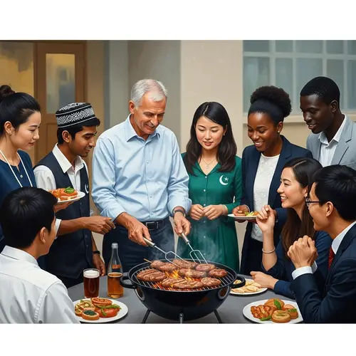 Diverse BBQ Gathering: Global Students Join German Professor