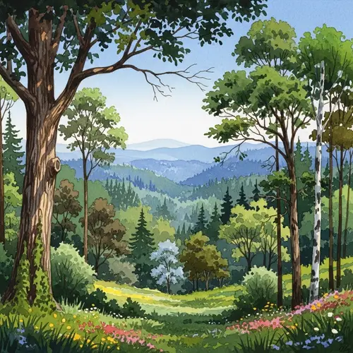 Vivid Watercolor Forest: A Nature's Masterpiece