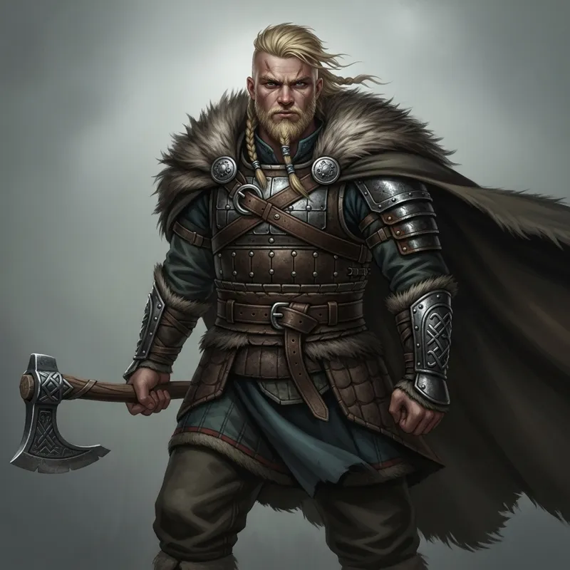 Blonde Viking Barbarian in Leather Armor with Greataxe