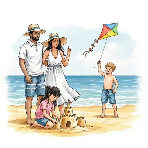 Watercolor Family Beach Scene | Diverse Parents & Kids