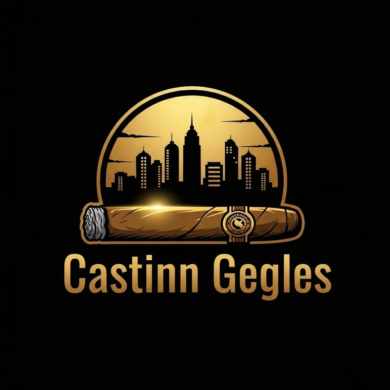 Cityscape Silhouette Logo with Prominent Cigar in Black & Gold