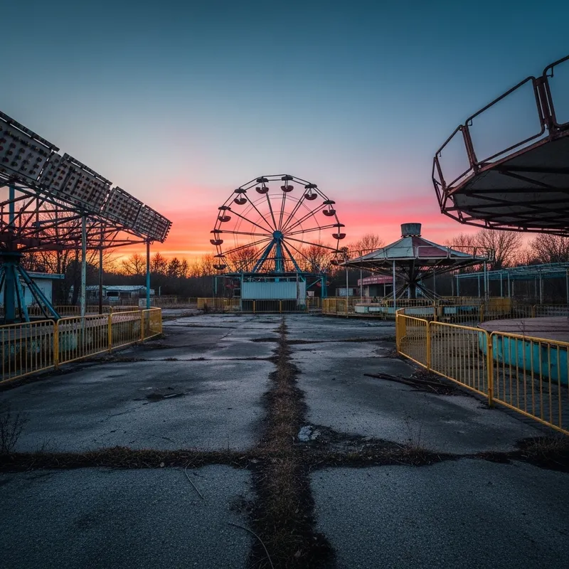 Deserted Carnival at Dusk: Vibrant and Eerie Atmosphere