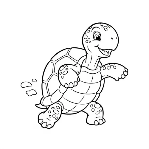 Playful Turtle Coloring Page - Classic Children's Book Style